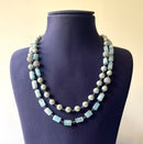 Jewel Treatzz Layered Necklace With Aqua Agates Sliver Pearls & Daimond Balls  