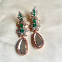 Jewel Treatzz Long Emerald Doublet Stones, CZ Stone & Uncut Polki Kundan Rose Gold Earrings