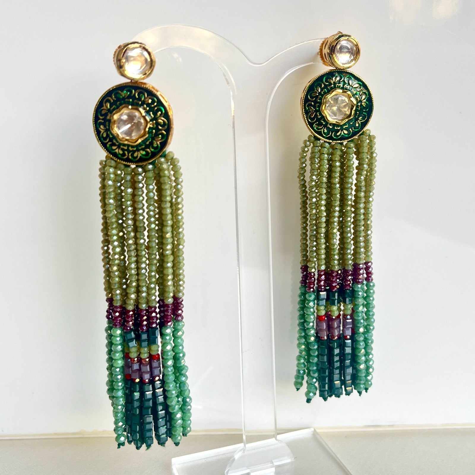 Jewel Treatzz Lovely Long Gold Plated Tassel Earrings With Kundan & Agate Crystals