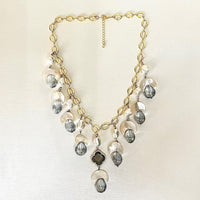 Jewel Treatzz Moon Shapes Mother Of Pearls Translucent Aqua Quartz With Clover Flower Chian Necklace 