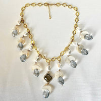 Jewel Treatzz Moon Shapes Mother Of Pearls Translucent Aqua Quartz With Clover Flower Chian Necklace
