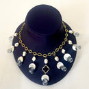 Jewel Treatzz Moon Shapes Mother Of Pearls Translucent Aqua Quartz With Clover Flower Chian Necklace