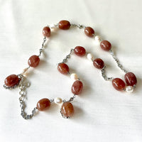 Jewel Treatzz natural Brown Aventurine Stone, Rhodium Finishes CZ Necklace