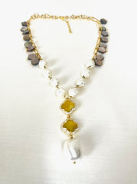 Jewel Treatzz Pearl Necklace With Yellow Clover Flower Pendant