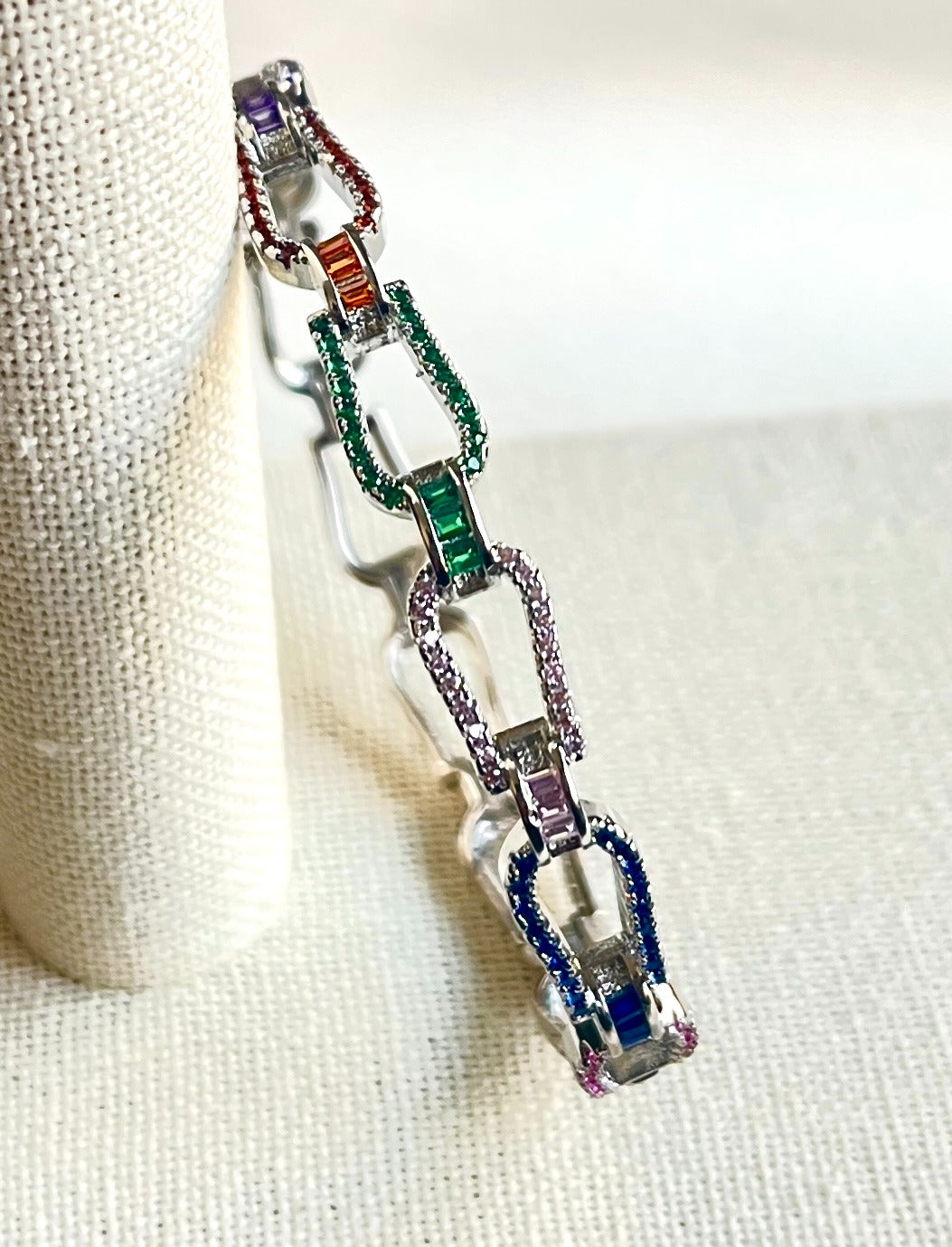 Jewel Treatzz Rainbow Color Stone In Pave Setting OPenbale Bracelet