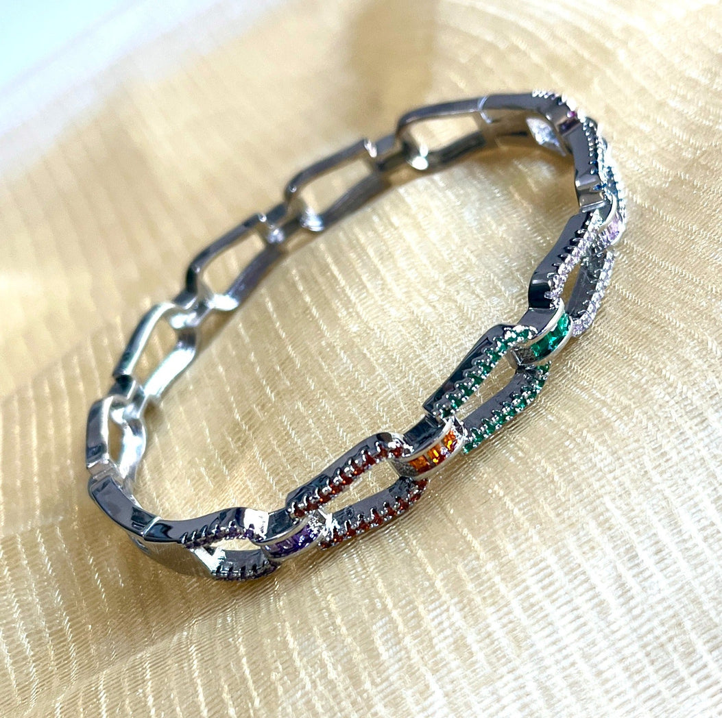 Jewel Treatzz Rainbow Color Stone In Pave Setting OPenbale Bracelet