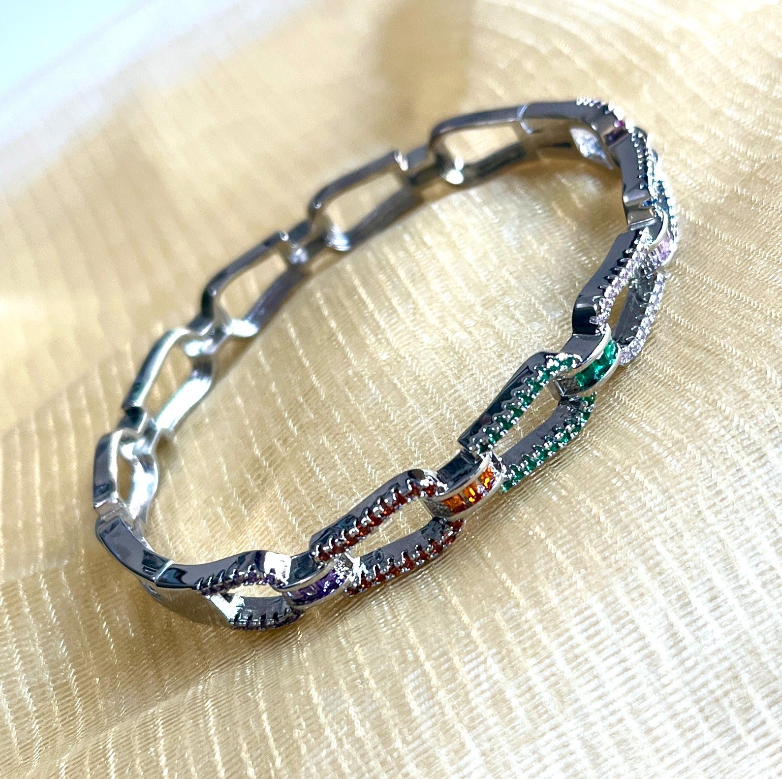 Jewel Treatzz Rainbow Color Stone In Pave Setting OPenbale Bracelet