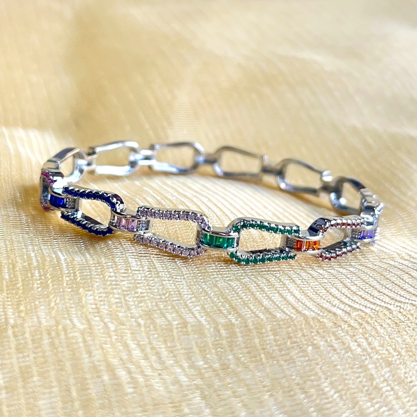 Jewel Treatzz Rainbow Color Stone In Pave Setting OPenbale Bracelet