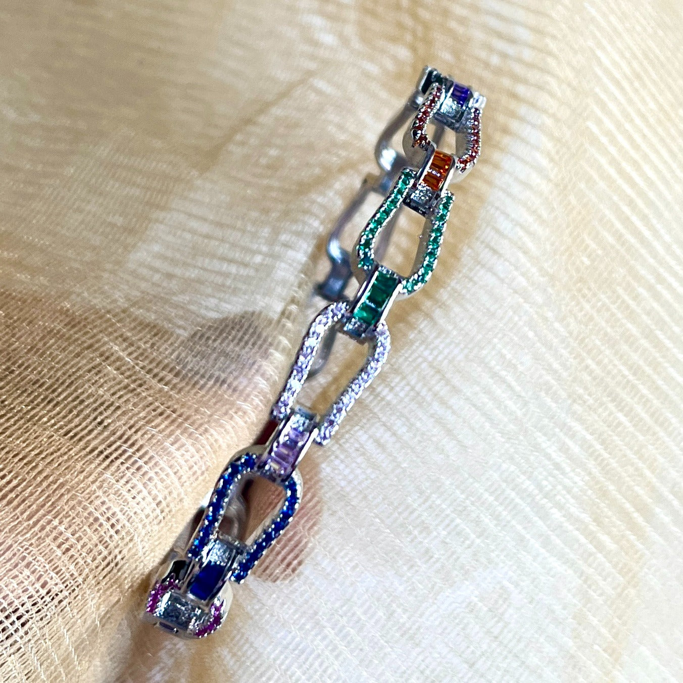 Jewel Treatzz Rainbow Color Stone In Pave Setting OPenbale Bracelet