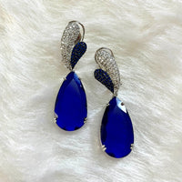 Jewel Treatzz Rhodim Plated, Pear Shaped Blue Shapphire Doublet Stone & Cubic Zirconia's Dangler Earrings