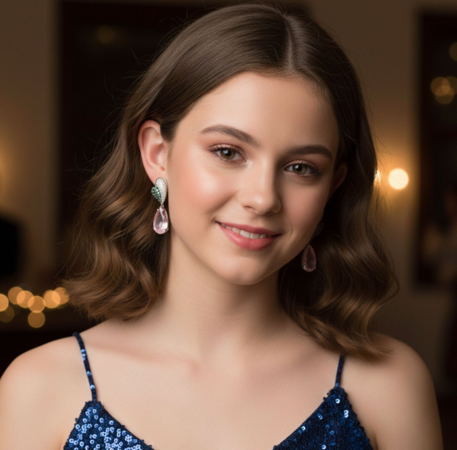 Jewel Treatzz Rhodium Plated, Rose Smoky Quartz & Cubic Zirconia's Dangler Earrings