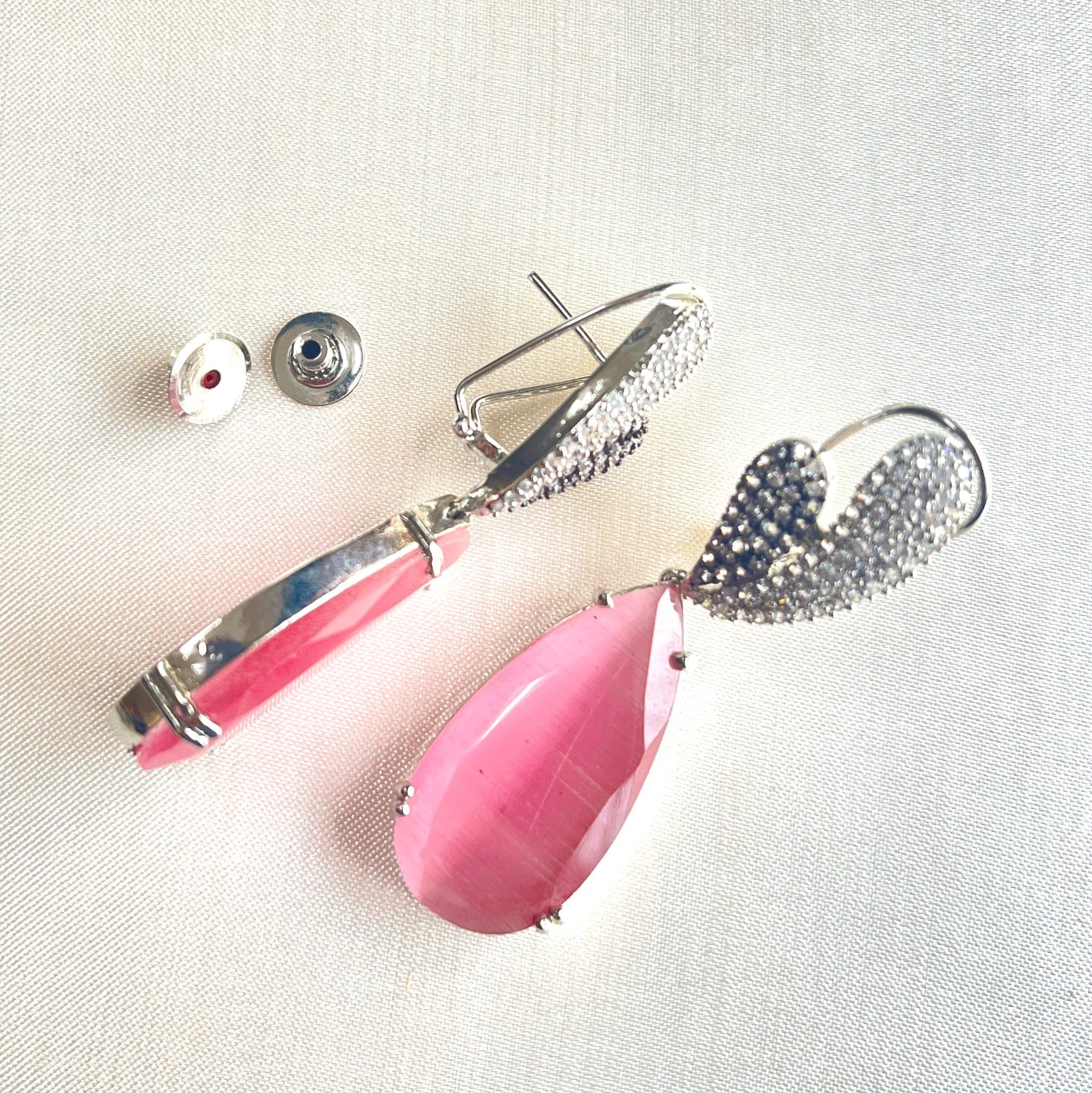 Jewel Treatzz Rhodium Plated, Rose Smoky Quartz & Cubic Zirconia's Dangler Earrings