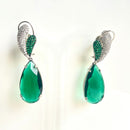 Jewel Treatzz Rhodium Plated, Pear Shaped Emerald Doublet Stone & Cubic Zirconia's Dangler Earrings  