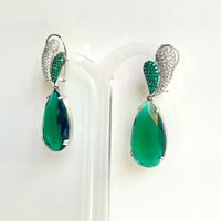 Jewel Treatzz Rhodium Plated, Pear Shaped Emerald Doublet Stone & Cubic Zirconia's Dangler Earrings