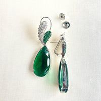 Jewel Treatzz Rhodium Plated, Pear Shaped Emerald Doublet Stone & Cubic Zirconia's Dangler Earrings