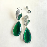 Jewel Treatzz Rhodium Plated, Pear Shaped Emerald Doublet Stone & Cubic Zirconia's Dangler Earrings