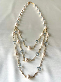 Jewel Treatzz Triple Layered Pearls, Aqua Beads Gold Plated Party Necklace