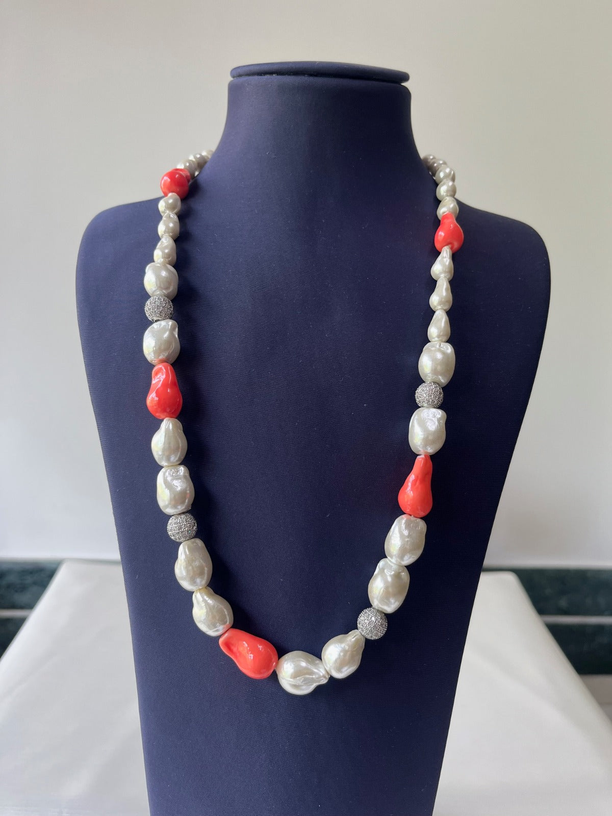 Jewel Treatzz White Baroque Pearls, Orange Enameled Baroque Pearls With Daimond Balls