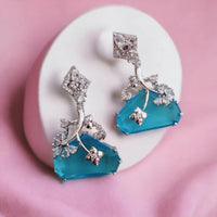Jewel Treatzz Rhodium Plated, Pear Shaped Emerald Doublet Stone & Cubic Zirconia's Dangler Earrings (Pack of 10)