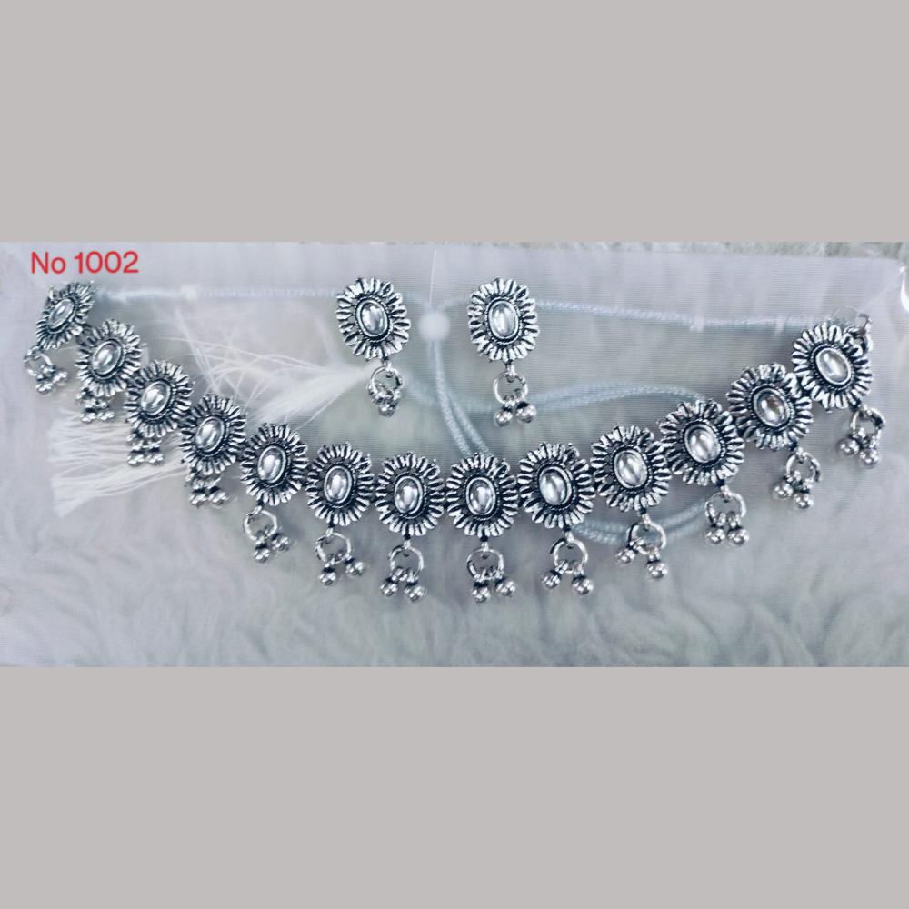 Khushboo Jewellers Oxidised Plated Kundan Stone And Ghungroo Necklace Set