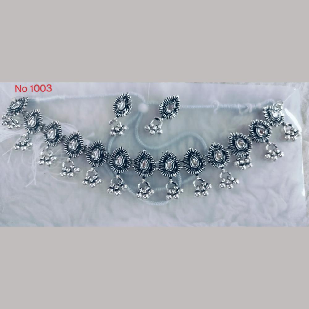 Khushboo Jewellers Oxidised Plated Kundan Stone And Ghungroo Necklace Set