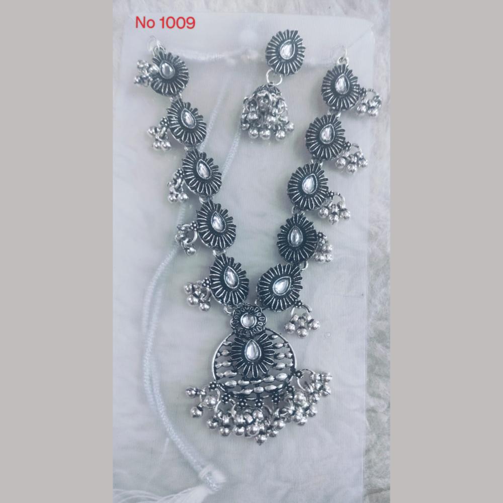 Khushboo Jewellers Oxidised Plated Kundan Stone And Ghungroo Necklace Set