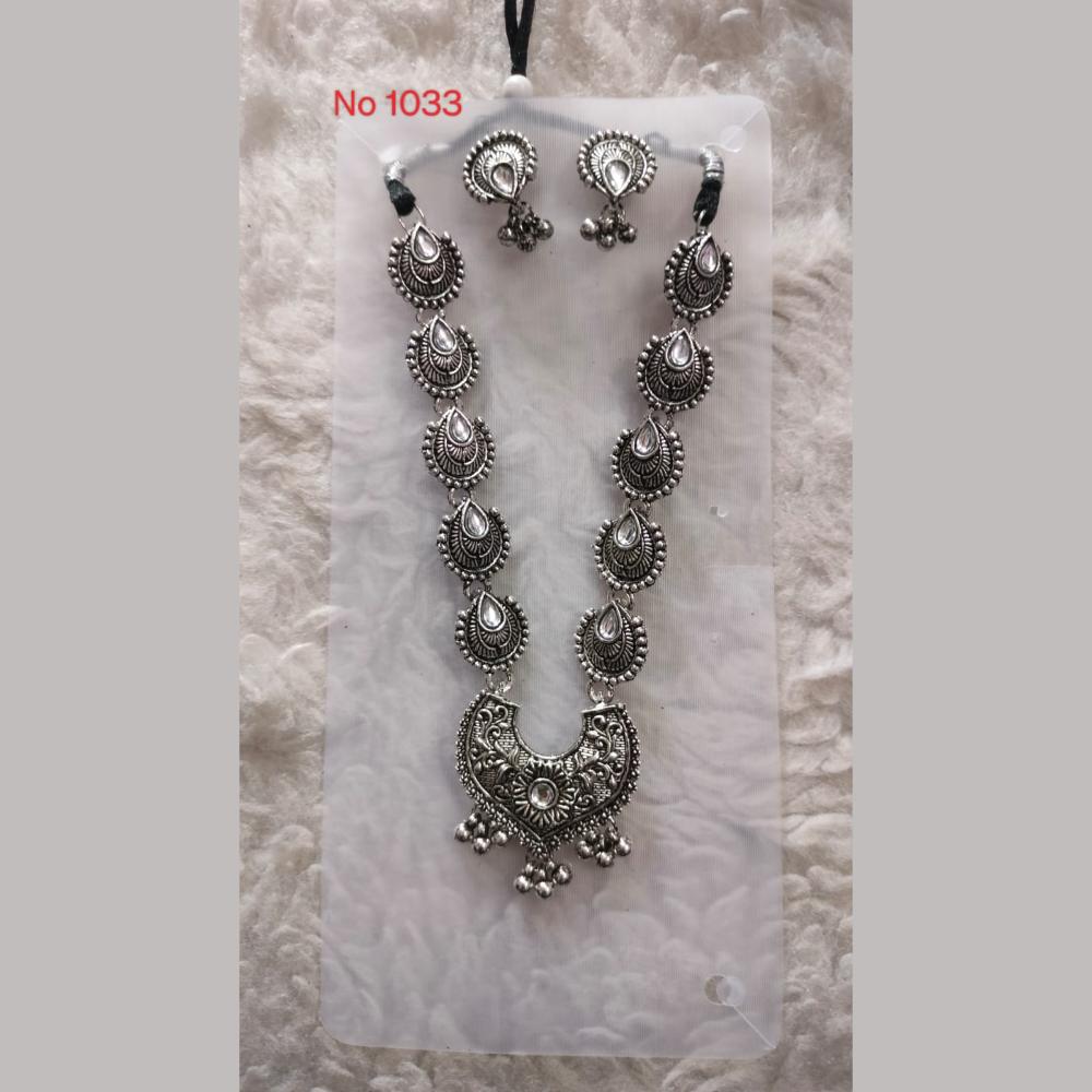 Khushboo Jewellers Oxidised Plated Kundan Stone And Ghungroo Necklace Set