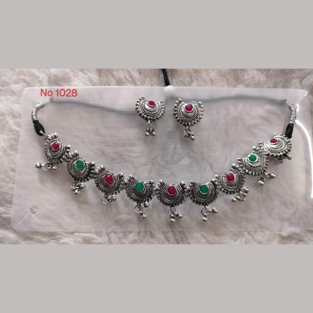 Khushboo Jewellers Oxidised Plated Pota Stone And Ghungroo Necklace Set