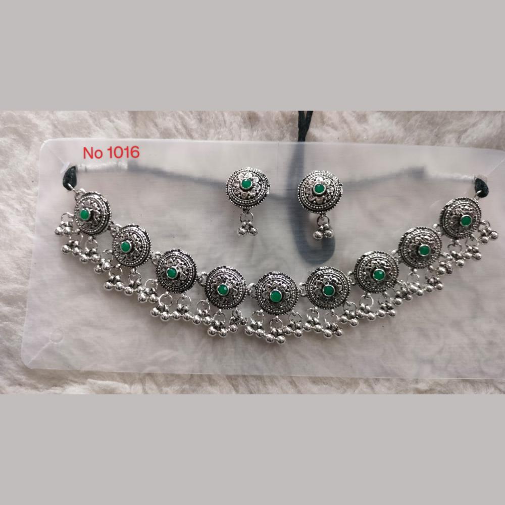 Khushboo Jewellers Oxidised Plated Pota Stone And Ghungroo Necklace Set