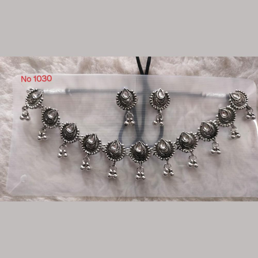 Khushboo Jewellers Oxidised Plated Kundan Stone And Ghungroo Necklace Set