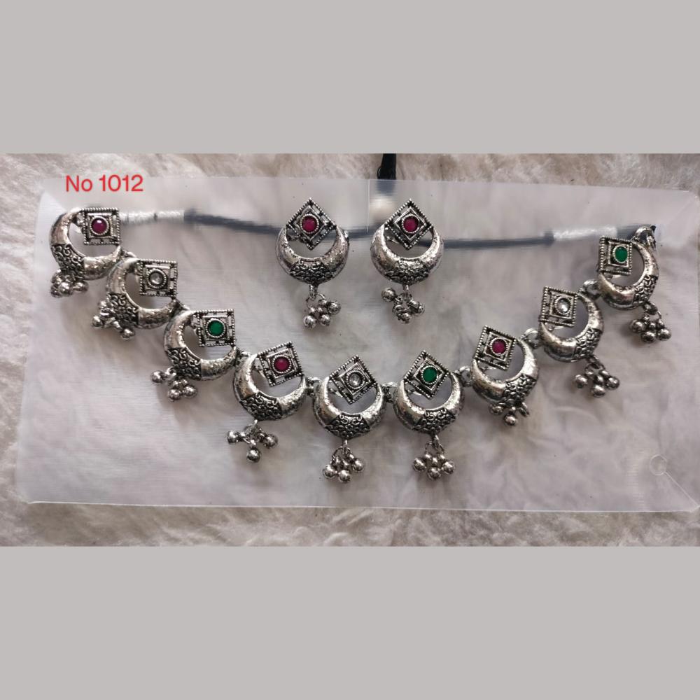 Khushboo Jewellers Oxidised Plated Pota Stone And Ghungroo Necklace Set