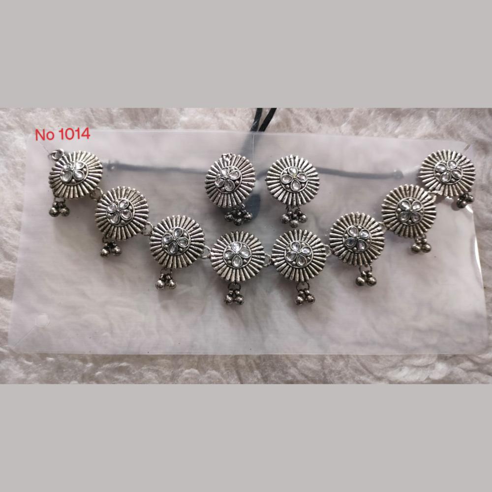 Khushboo Jewellers Oxidised Plated Kundan Stone And Ghungroo Necklace Set