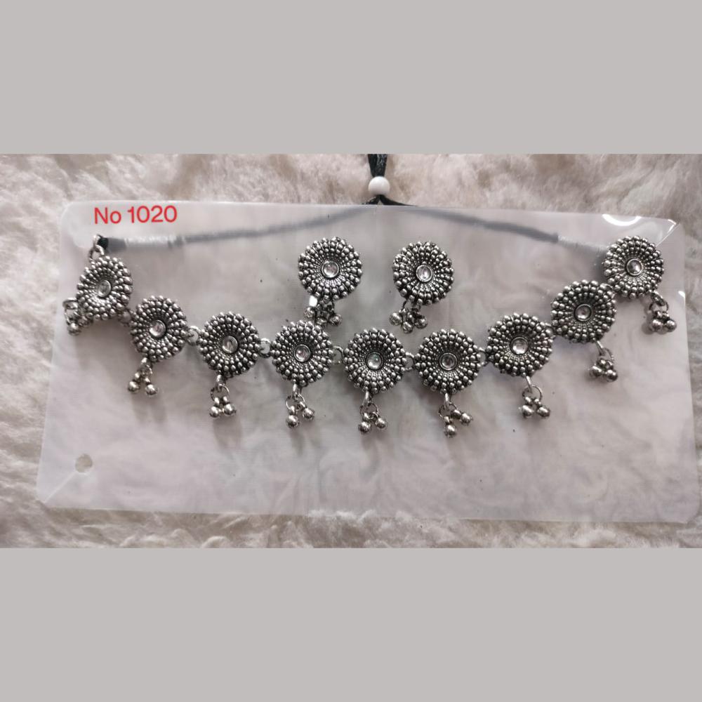 Khushboo Jewellers Oxidised Plated Kundan Stone And Ghungroo Necklace Set