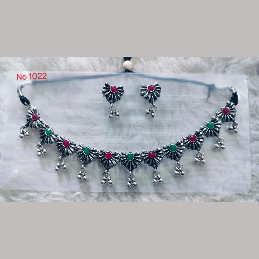 Khushboo Jewellers Oxidised Plated Pota Stone And Ghungroo Necklace Set