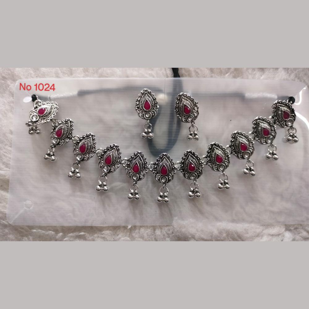 Khushboo Jewellers Oxidised Plated Pota Stone And Ghungroo Necklace Set