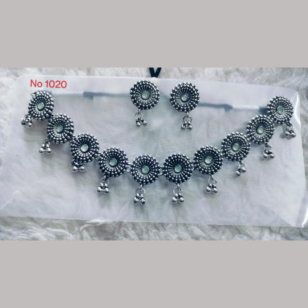Khushboo Jewellers Oxidised Plated Pota Stone And Ghungroo Necklace Set