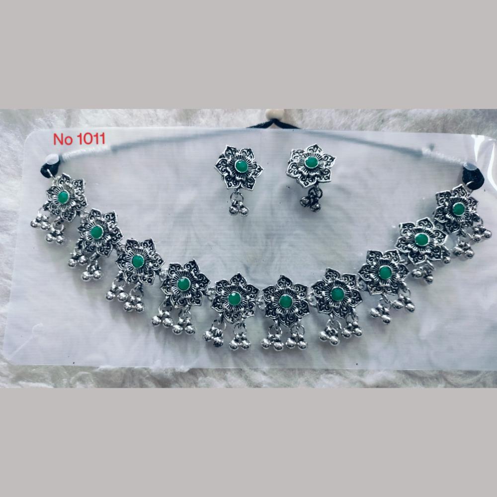 Khushboo Jewellers Oxidised Plated Pota Stone And Ghungroo Necklace Set