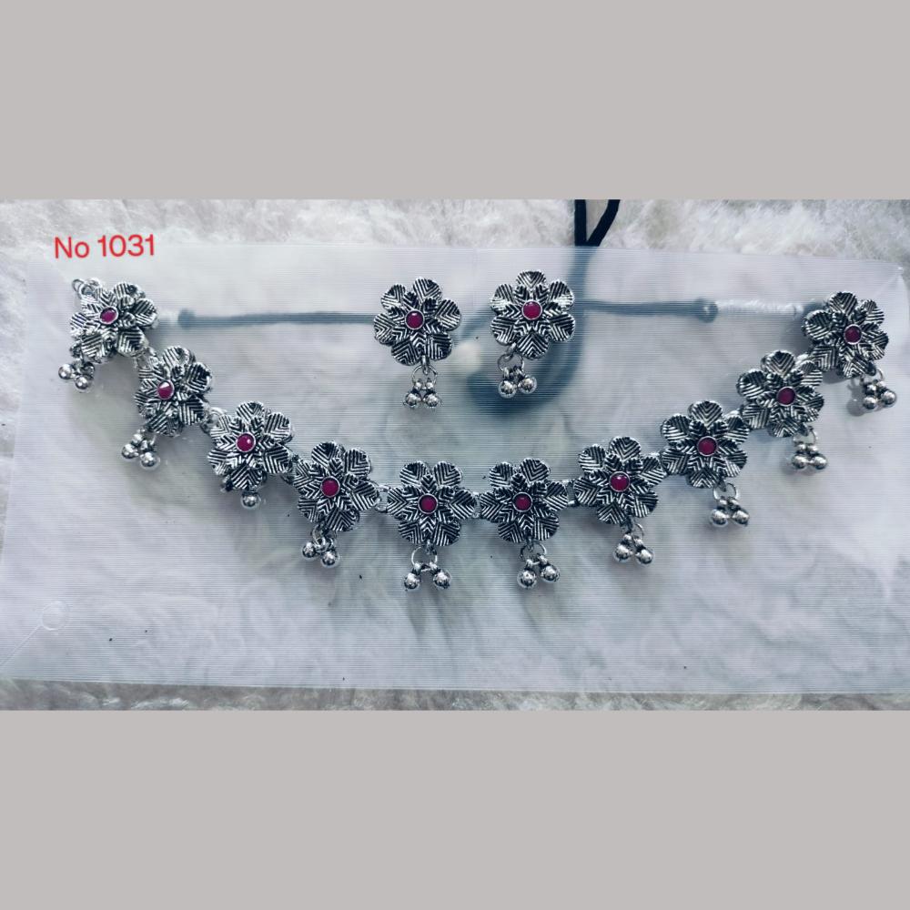 Khushboo Jewellers Oxidised Plated Pota Stone And Ghungroo Necklace Set