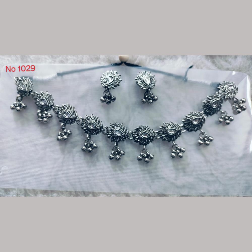 Khushboo Jewellers Oxidised Plated Kundan Stone And Ghungroo Necklace Set