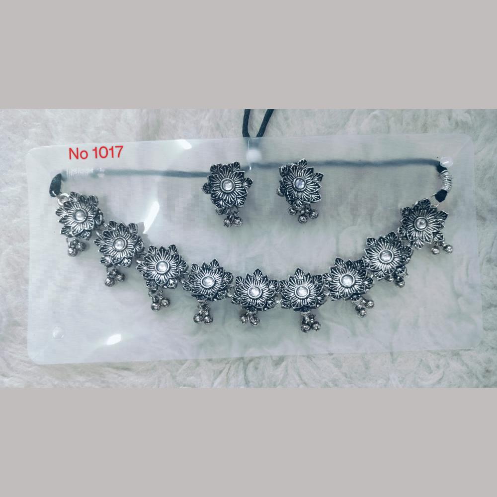Khushboo Jewellers Oxidised Plated Kundan Stone And Ghungroo Necklace Set