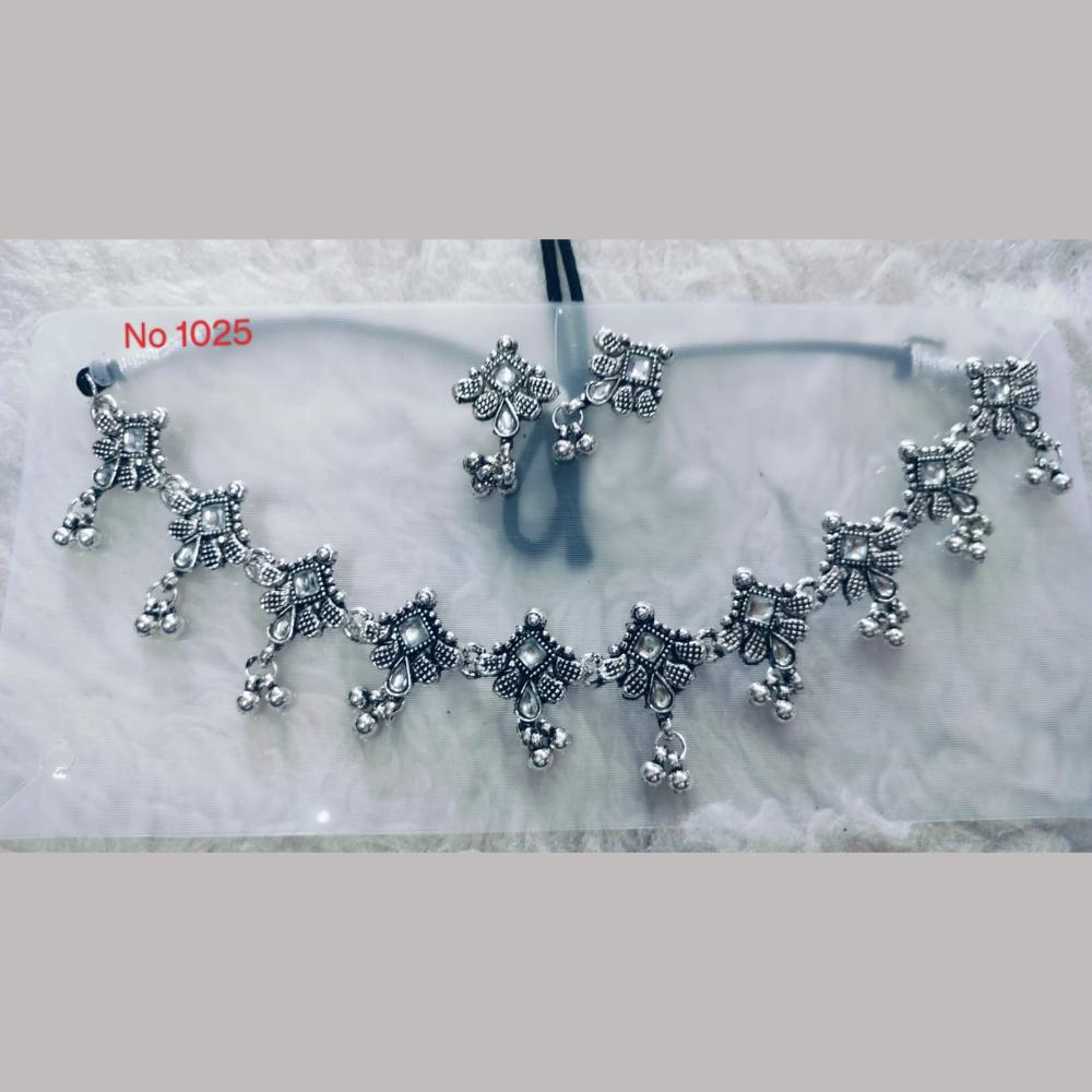 Khushboo Jewellers Oxidised Plated Kundan Stone And Ghungroo Necklace Set
