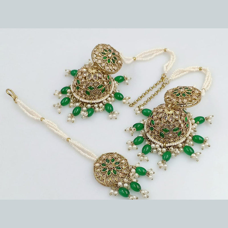 Rani Sati Jewels Gold Plated Crystal Stone Kanchain Jhumki Earrings With Mangtikka