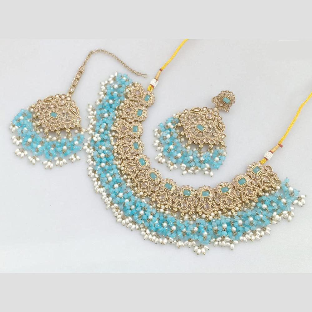 Rani Sati Jewels Gold Plated Pota Stone And Beads Necklace Set