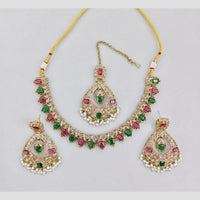 Rani Sati Jewels Gold Plated Crystal And Pota Stone And Beads Necklace Set