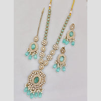 Rani Sati Jewels Gold Plated Pota Stone And Pearl Long Necklace Set