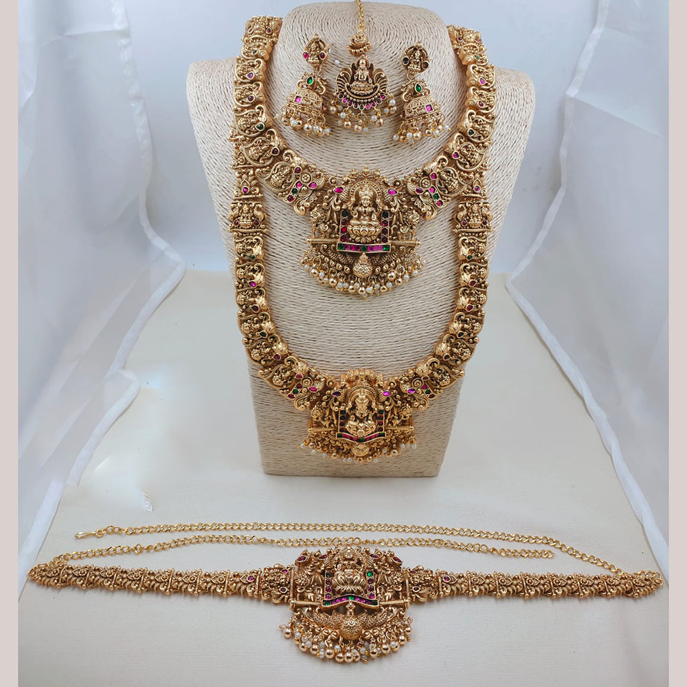 Naitika Arts South Indian Pota Stone And Temple Jewellery Necklace Set With Waist Belt