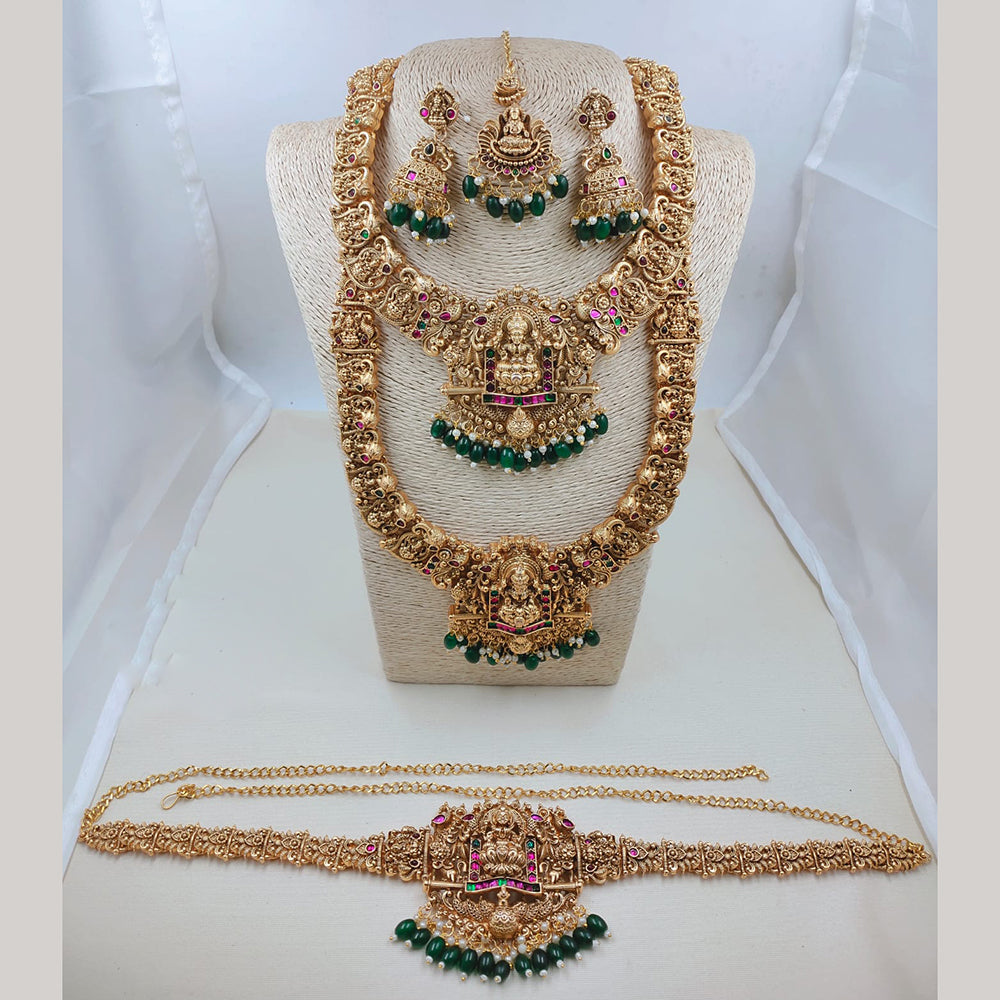Naitika Arts South Indian Pota Stone And Temple Jewellery Necklace Set With Waist Belt