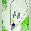 Wearhouse Fashion Oxidised Plated Pota Stone Necklace Set