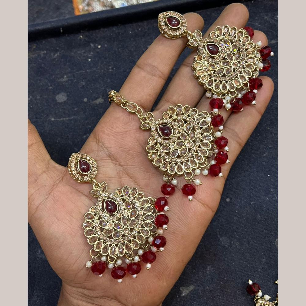 Shree Chamunda Jewellers Gold Plated Crystal Stone Dangler Earrings With Maangtikka