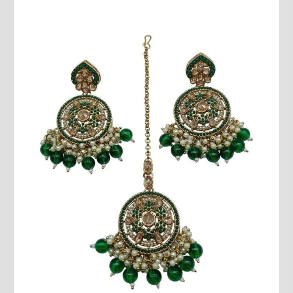 Shree Chamunda Jewellers Gold Plated Crystal And Beads Dangler Earrings With Maangtikka